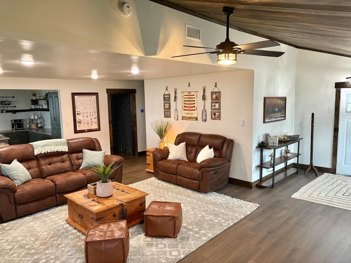 Living area open to kitchen with bar seating